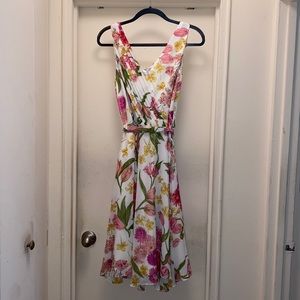 David Warren white floral midi dress size 10
